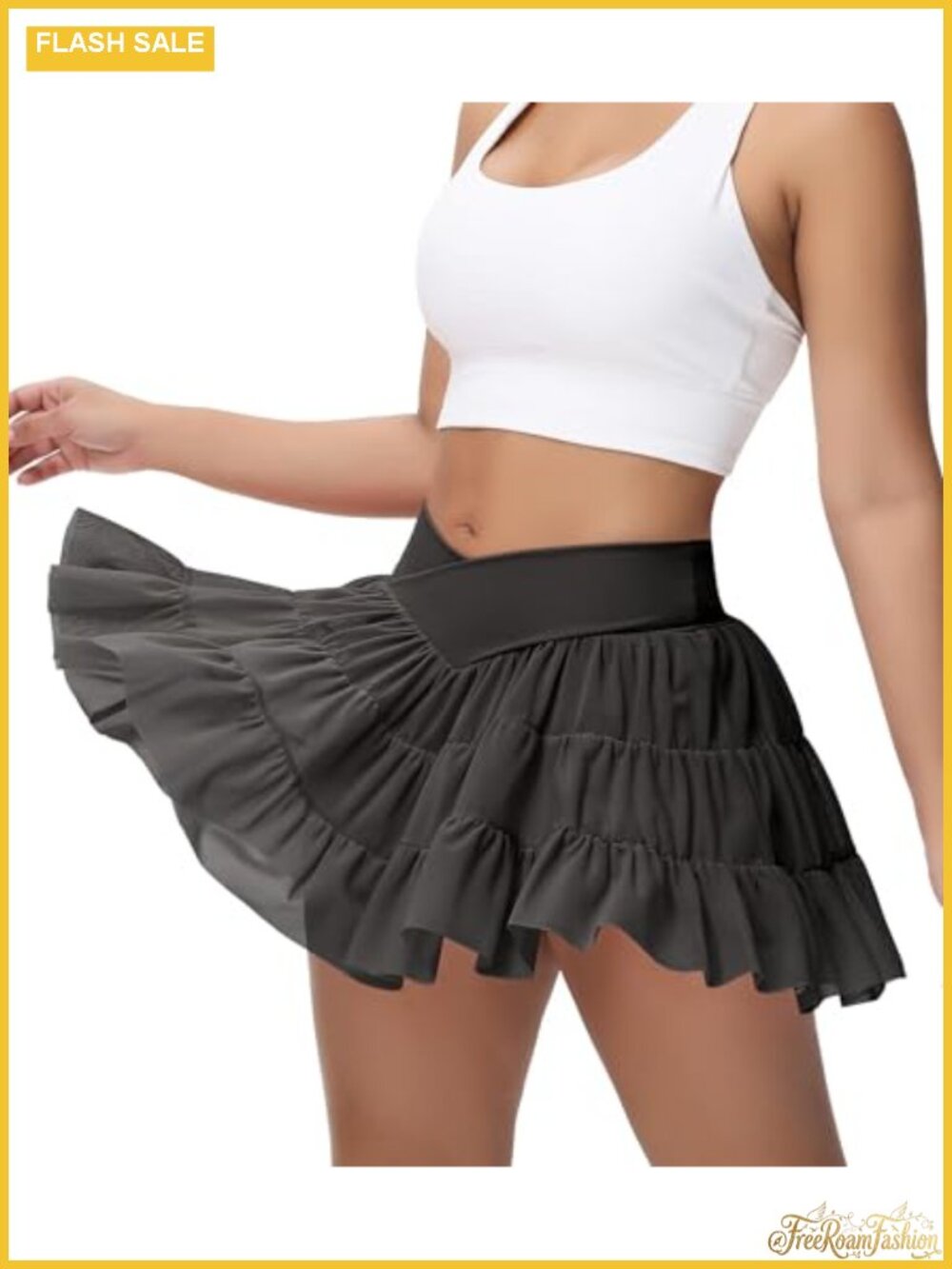 Pleated Tennis Skirt with Shorts V-Waist Flowy Ruffle Golf Skort